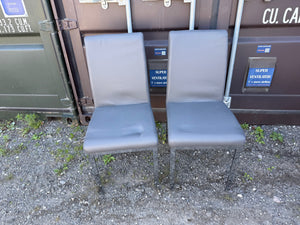 Pair of Dark Grey Faux Leather Dining Chairs