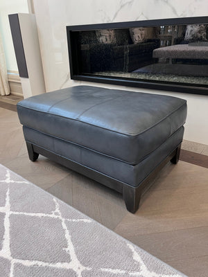 Ethan Allen Arcata Leather Ottoman, in Sherwood Blue (*retail $1,384)