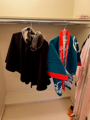 Women's Kimono Cape, Microfibre with faux fur collar with Unisex Happy Coat