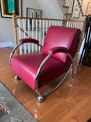 Designer Red Leather Chair, Chrome Tubular Frame by Vic-Line