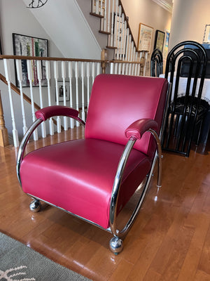 Designer Red Leather Chair, Chrome Tubular Frame by Vic-Line