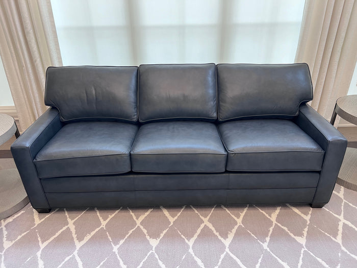 Ethan Allen Bennett Track-Arm Leather Three-Seat Sofa, in Sherwood Blue # 1 (*retail $5,488)