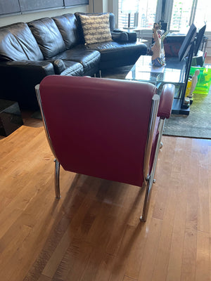 Designer Red Leather Chair, Chrome Tubular Frame by Vic-Line