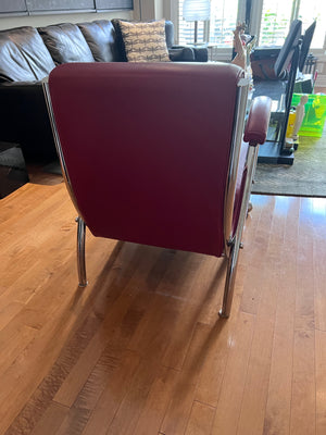 Designer Red Leather Chair, Chrome Tubular Frame by Vic-Line