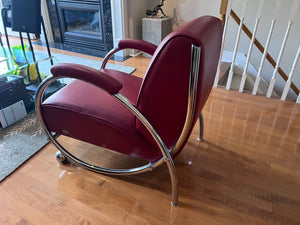 Designer Red Leather Chair, Chrome Tubular Frame by Vic-Line