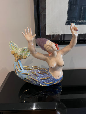 Lorie Schinko (Canadian, 20th/21st Century) Mara Moon, Gilt Glazed Earthenware Mermaid