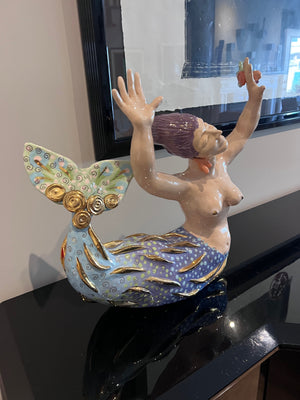 Lorie Schinko (Canadian, 20th/21st Century) Mara Moon, Gilt Glazed Earthenware Mermaid
