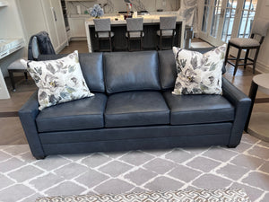 Ethan Allen Bennett Track-Arm Leather Three-Seat Sofa, in Sherwood Blue # 2 (*retail $5,488)