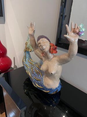Lorie Schinko (Canadian, 20th/21st Century) Mara Moon, Gilt Glazed Earthenware Mermaid