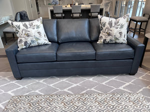 Ethan Allen Bennett Track-Arm Leather Three-Seat Sofa, in Sherwood Blue # 2 (*retail $5,488)