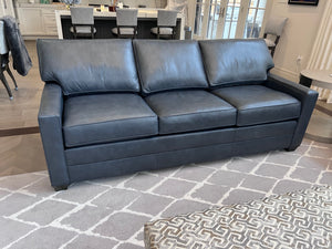Ethan Allen Bennett Track-Arm Leather Three-Seat Sofa, in Sherwood Blue # 2 (*retail $5,488)