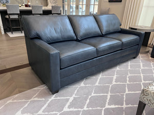 Ethan Allen Bennett Track-Arm Leather Three-Seat Sofa, in Sherwood Blue # 2 (*retail $5,488)