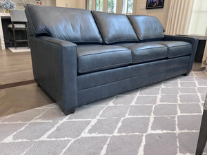 Ethan Allen Bennett Track-Arm Leather Three-Seat Sofa, in Sherwood Blue # 2 (*retail $5,488)