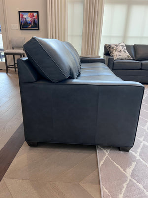 Ethan Allen Bennett Track-Arm Leather Three-Seat Sofa, in Sherwood Blue # 2 (*retail $5,488)