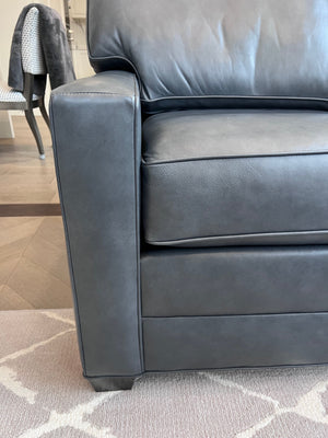 Ethan Allen Bennett Track-Arm Leather Three-Seat Sofa, in Sherwood Blue # 2 (*retail $5,488)