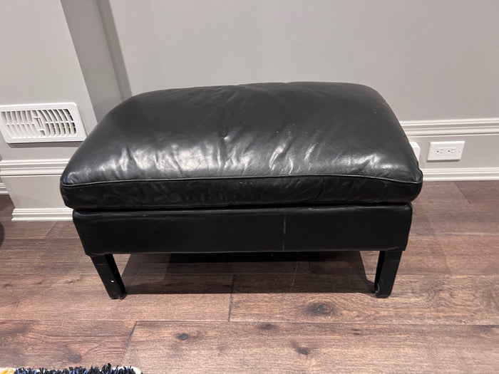 Restoration Hardware Black Leather Ottoman # 2