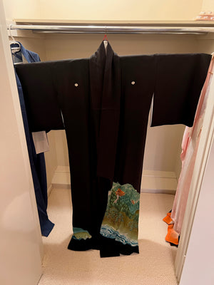Women's Japanese Kimono- Formal, Black tie, Silk, Lined, 5 Crest