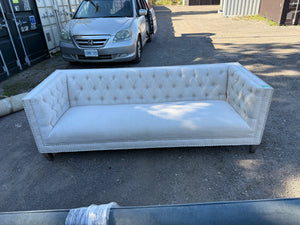 Cream Fabric Tufted Sofa, with Studded Accents
