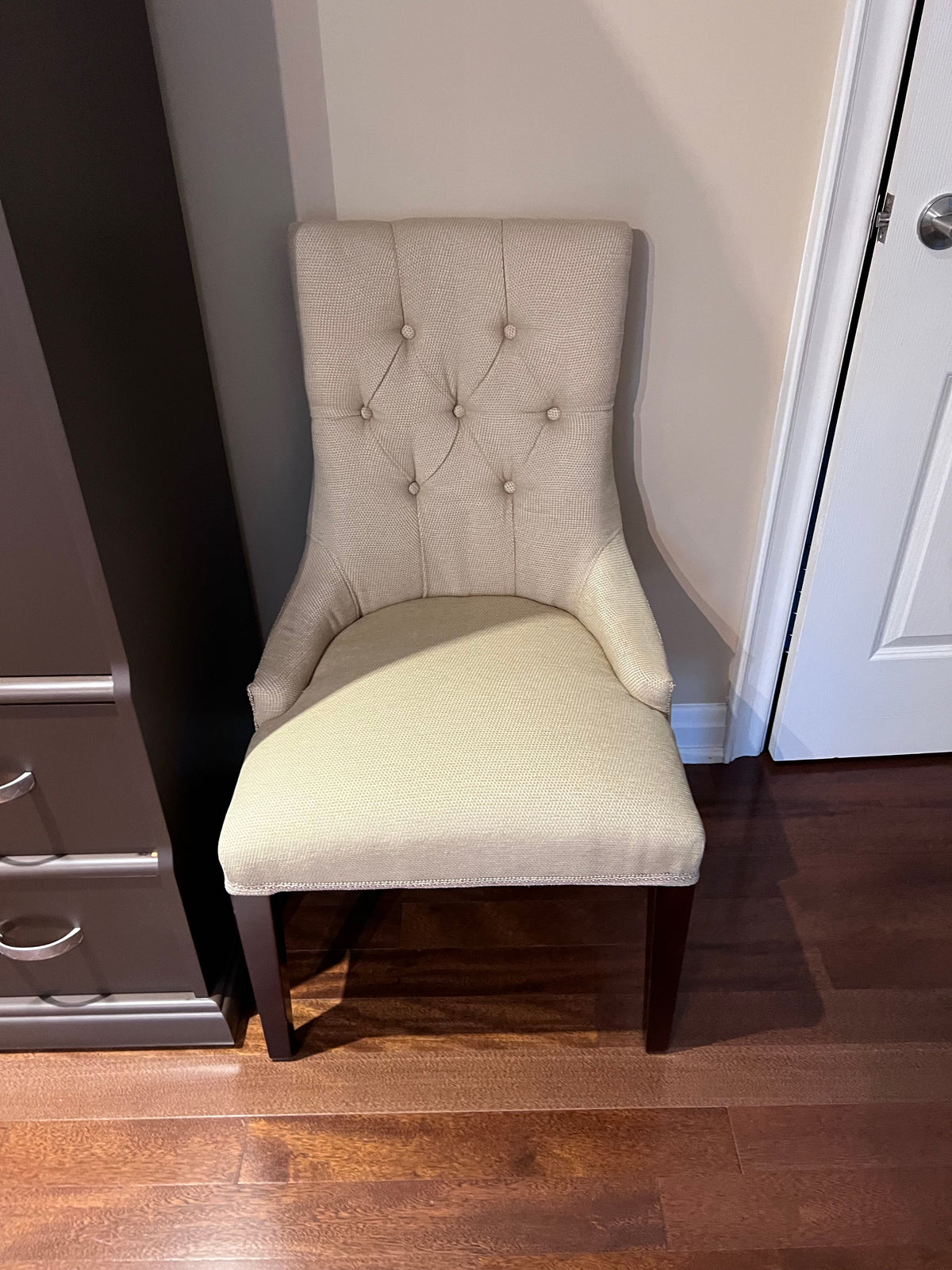 Pair of Beige Tufted Accent Chairs
