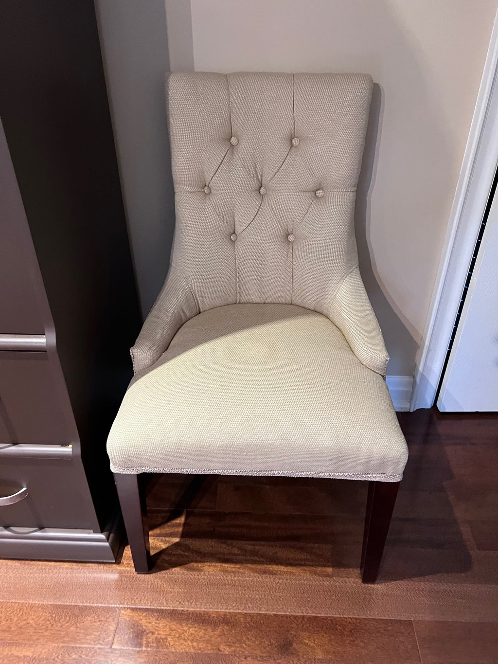 Pair of Beige Tufted Accent Chairs