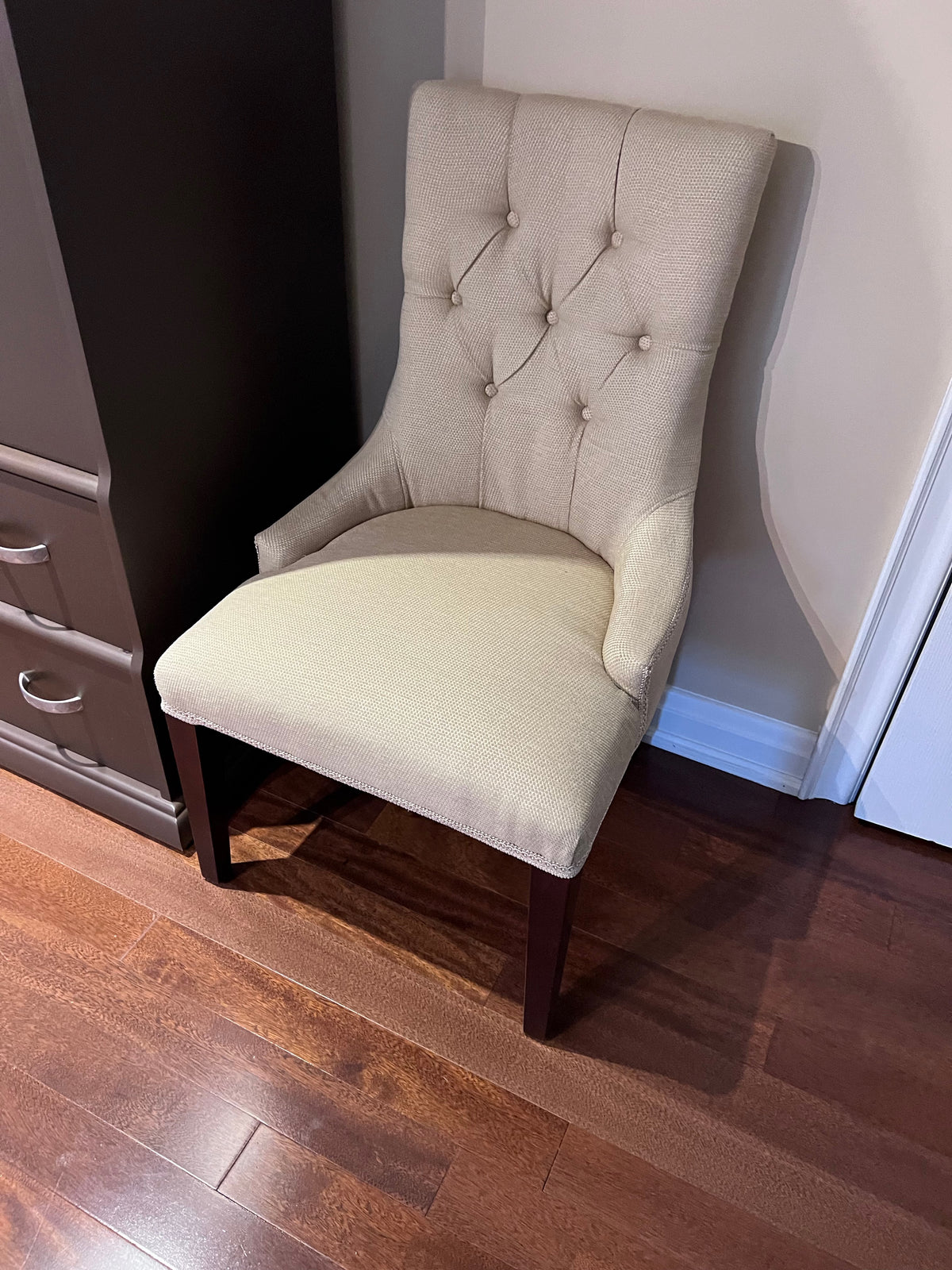 Pair of Beige Tufted Accent Chairs