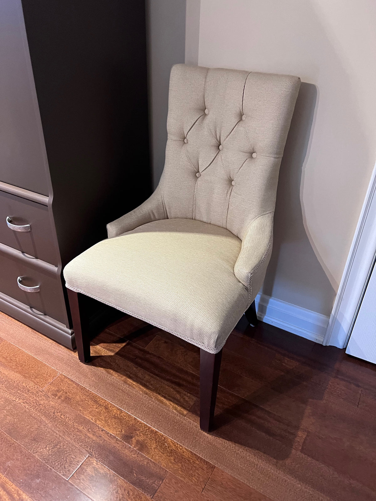 Pair of Beige Tufted Accent Chairs