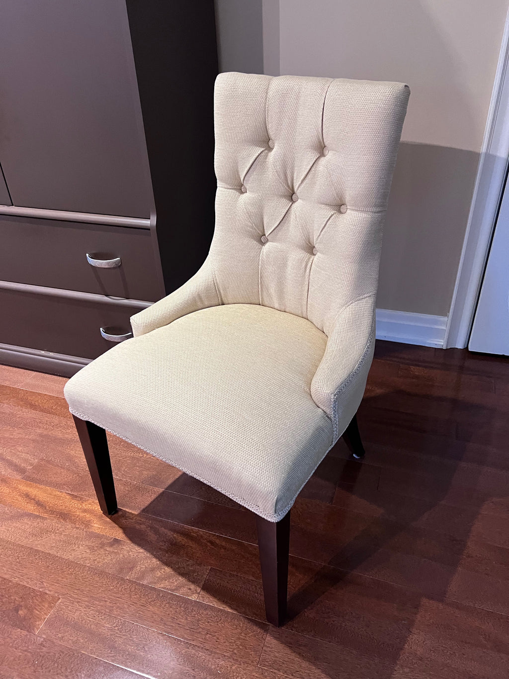 Pair of Beige Tufted Accent Chairs