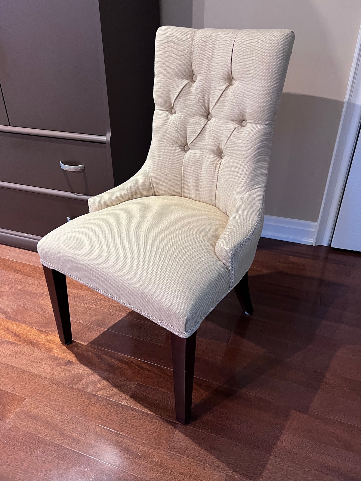 Pair of Beige Tufted Accent Chairs