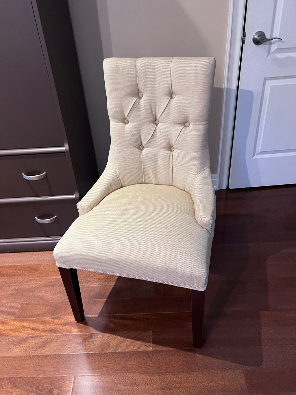 Pair of Beige Tufted Accent Chairs