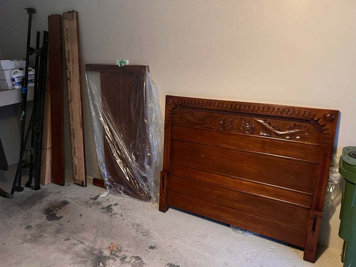 Vintage Solid Wood Queen Bed Frame (Headboard, footboard, side rails)