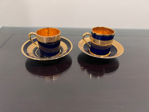 2 Veritable Porcelaine d'Art Limoges Cobalt/Gold Demitasse Cups & Saucers