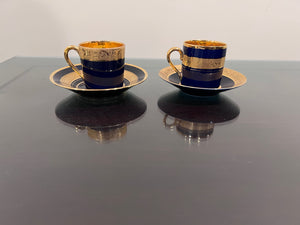 2 Veritable Porcelaine d'Art Limoges Cobalt/Gold Demitasse Cups & Saucers