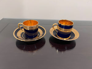 2 Veritable Porcelaine d'Art Limoges Cobalt/Gold Demitasse Cups & Saucers