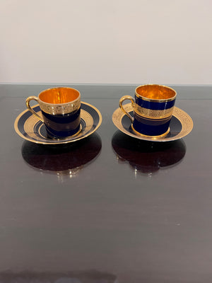 2 Veritable Porcelaine d'Art Limoges Cobalt/Gold Demitasse Cups & Saucers