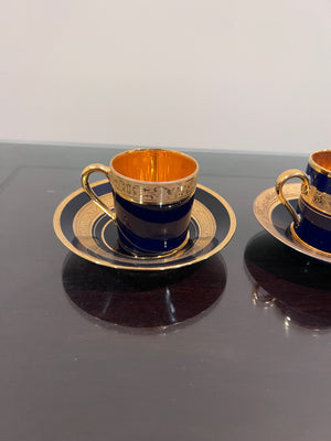 2 Veritable Porcelaine d'Art Limoges Cobalt/Gold Demitasse Cups & Saucers