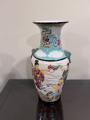 Beautiful Raised Painted Ceramic Oriental Vase