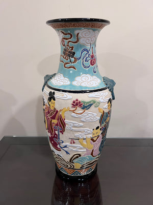 Beautiful Raised Painted Ceramic Oriental Vase