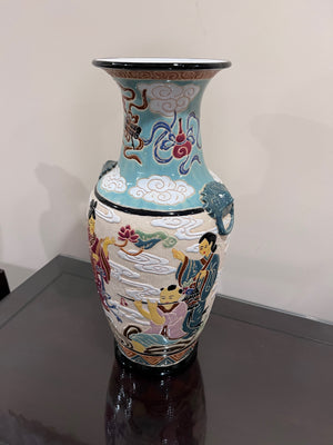 Beautiful Raised Painted Ceramic Oriental Vase