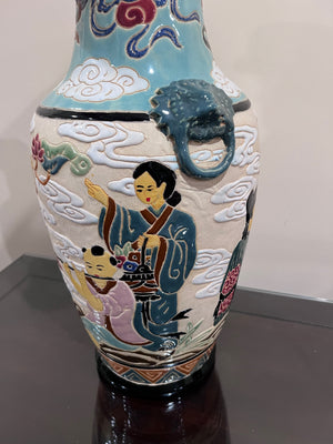 Beautiful Raised Painted Ceramic Oriental Vase