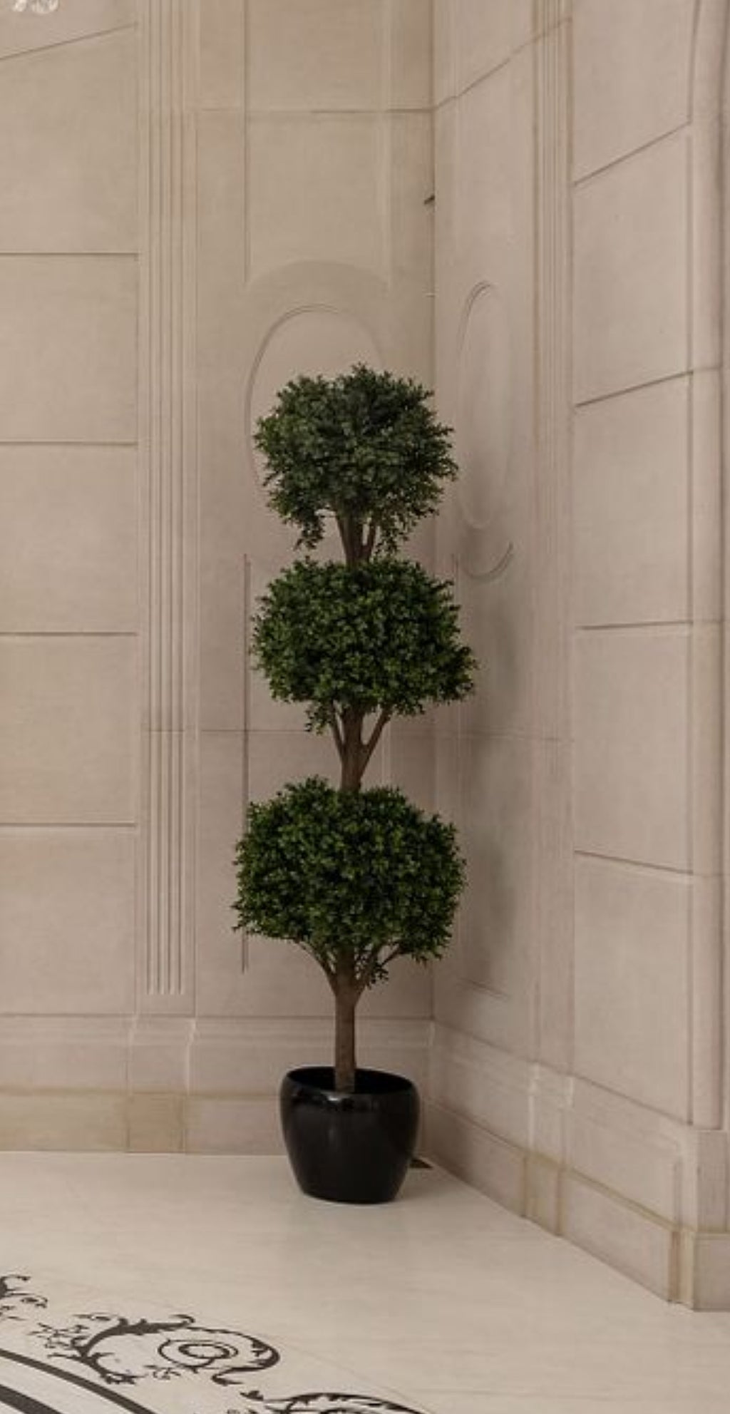 Boxwood Triple Ball Faux Tree with Black Ceramic Planter # 1    (*sold individually)