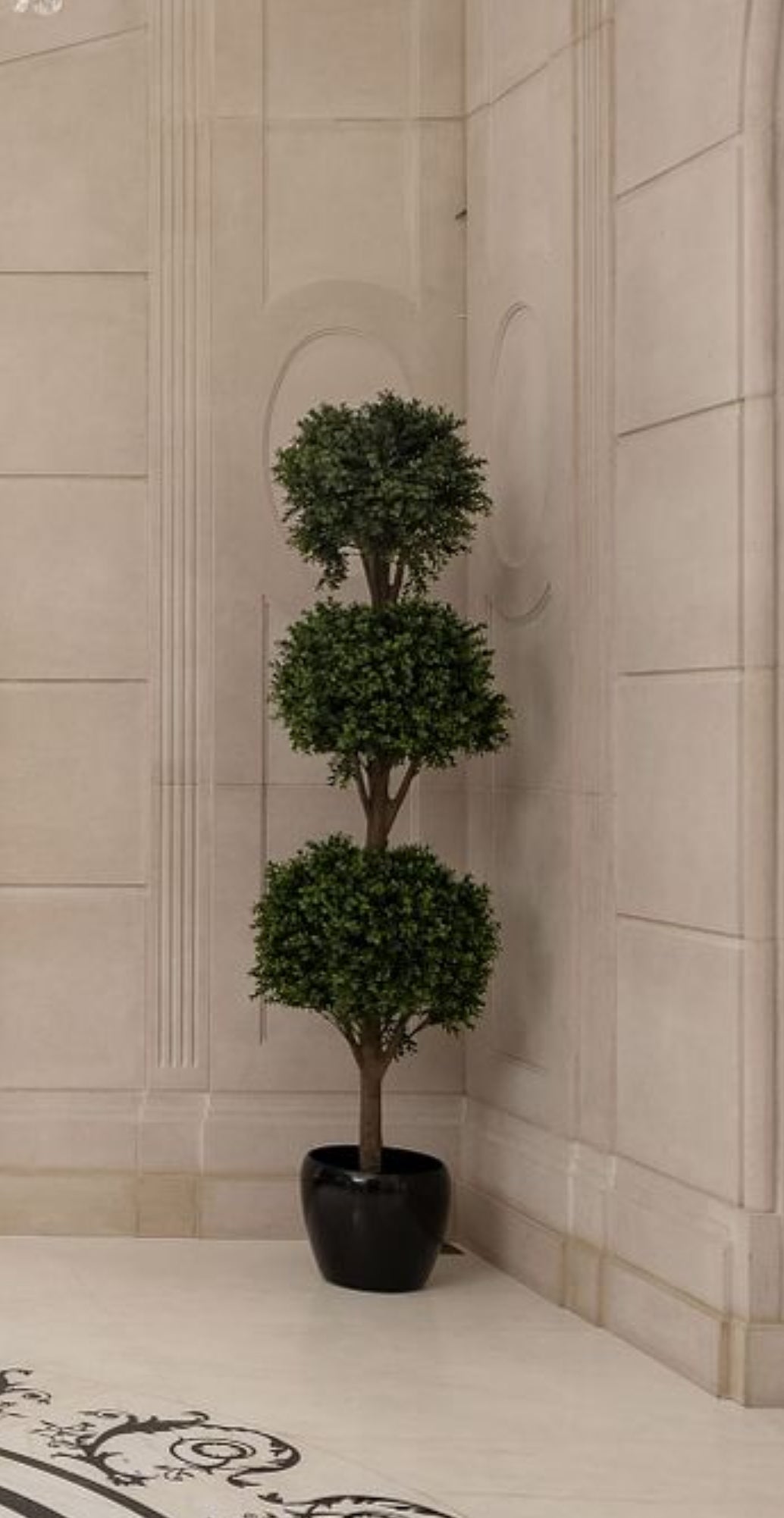 Boxwood Triple Ball Faux Tree with Black Ceramic Planter # 1    (*sold individually)
