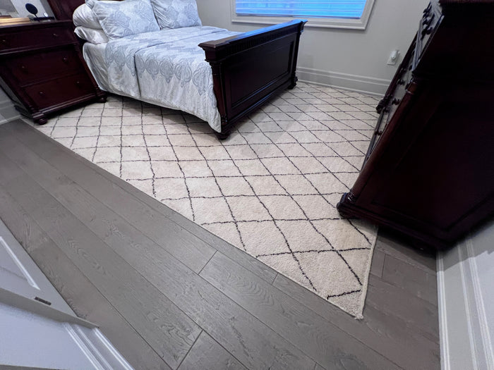 ELTE 100% Wool Rug Moroccan Collection Cream w/Gray Diamond Pattern 9x12ft