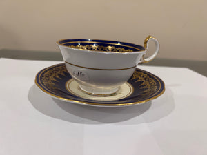 Aynsley Cabbage Rose Cobalt Blue with Pink Cup & Saucer