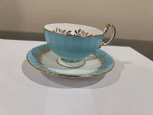 Aynsley Orchard Fruit Center Turquoise Cup & Saucer c280