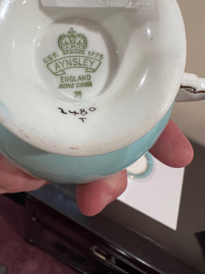 Aynsley Orchard Fruit Center Turquoise Cup & Saucer c280