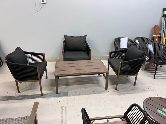 4 pc Set-  3 Black Wicker Chairs + Coffee Table