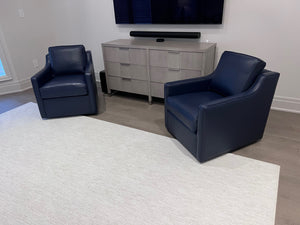 2 Ethan Allen Wes Leather Swivel Chairs in 'Odessa Indigo L5088' (*retail $5,664)