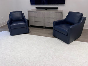 2 Ethan Allen Wes Leather Swivel Chairs in 'Odessa Indigo L5088' (*retail $5,664)