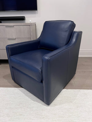 2 Ethan Allen Wes Leather Swivel Chairs in 'Odessa Indigo L5088' (*retail $5,664)