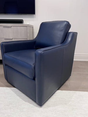 2 Ethan Allen Wes Leather Swivel Chairs in 'Odessa Indigo L5088' (*retail $5,664)